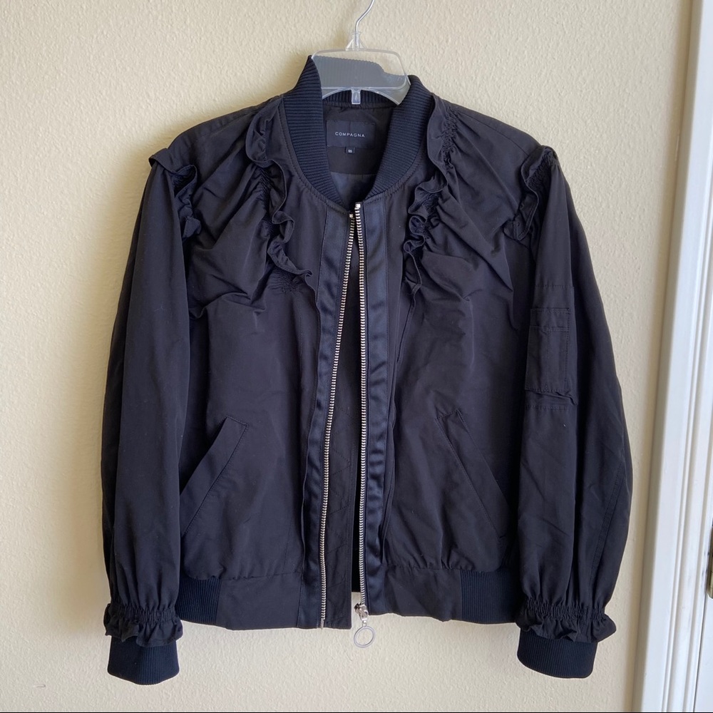 Black shirring detail bomber jacket